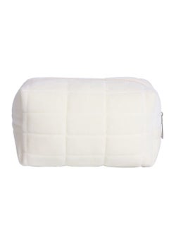KHAJUL Plush Makeup Bag, Cosmetic Bag for Women, Zipper Large Solid Color Travel Toiletry Bag, Travel Make up Toiletry Bag Washing Pouch (White)  - Image 1