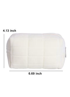 KHAJUL Plush Makeup Bag, Cosmetic Bag for Women, Zipper Large Solid Color Travel Toiletry Bag, Travel Make up Toiletry Bag Washing Pouch (White)  - Image 2