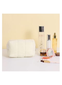 KHAJUL Plush Makeup Bag, Cosmetic Bag for Women, Zipper Large Solid Color Travel Toiletry Bag, Travel Make up Toiletry Bag Washing Pouch (White)  - Image 3