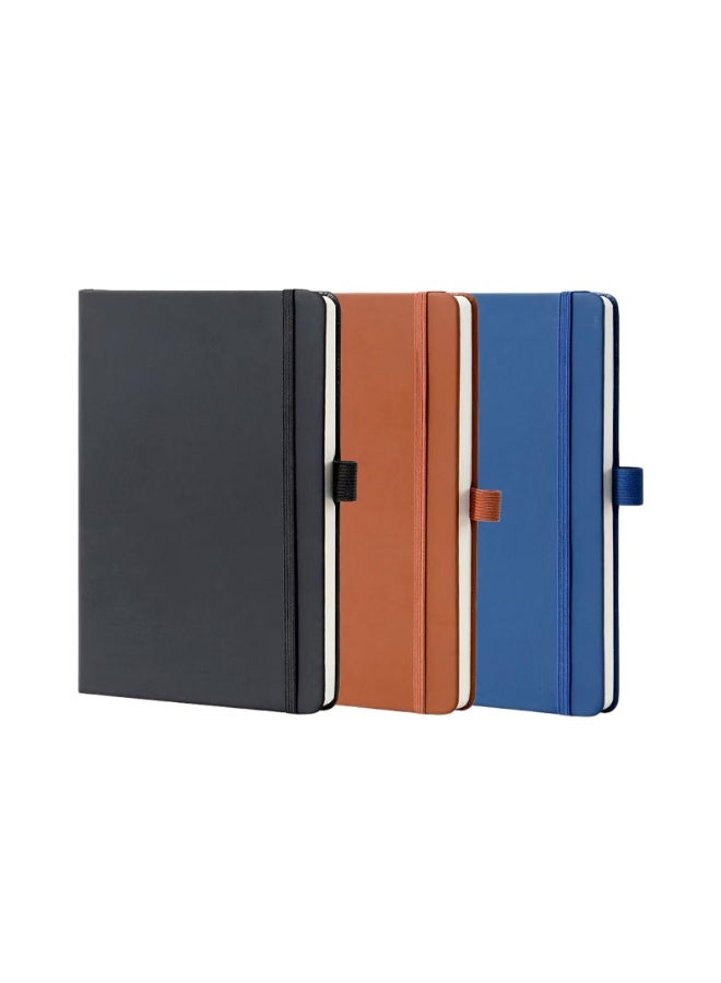 3 Pack A5 Lined Notebook Journal with Hardcover, Professional PU Leather Writing Pads, 200 Pages (100 Sheets) per Pack, Elastic Band & Pen Holder, Perfect for Business, School & Office (Black, Brown, Navy Blue) - Image 1