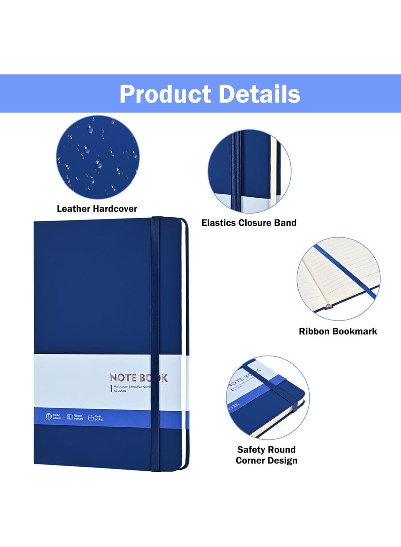 3 Pack A5 Lined Notebook Journal with Hardcover, Professional PU Leather Writing Pads, 200 Pages (100 Sheets) per Pack, Elastic Band & Pen Holder, Perfect for Business, School & Office (Black, Brown, Navy Blue) - Image 3