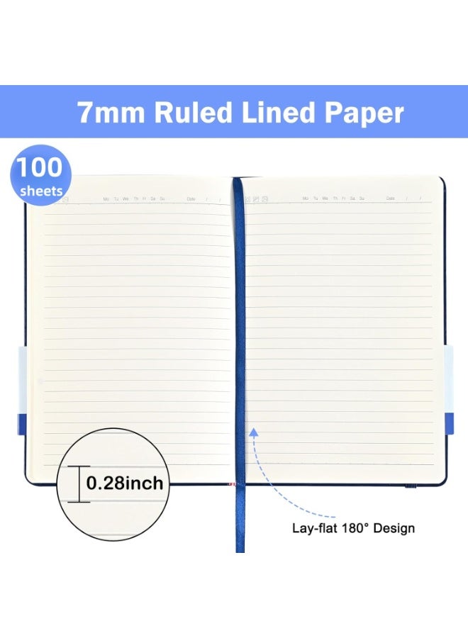 3 Pack A5 Lined Notebook Journal with Hardcover, Professional PU Leather Writing Pads, 200 Pages (100 Sheets) per Pack, Elastic Band & Pen Holder, Perfect for Business, School & Office (Black, Brown, Navy Blue) - Image 4