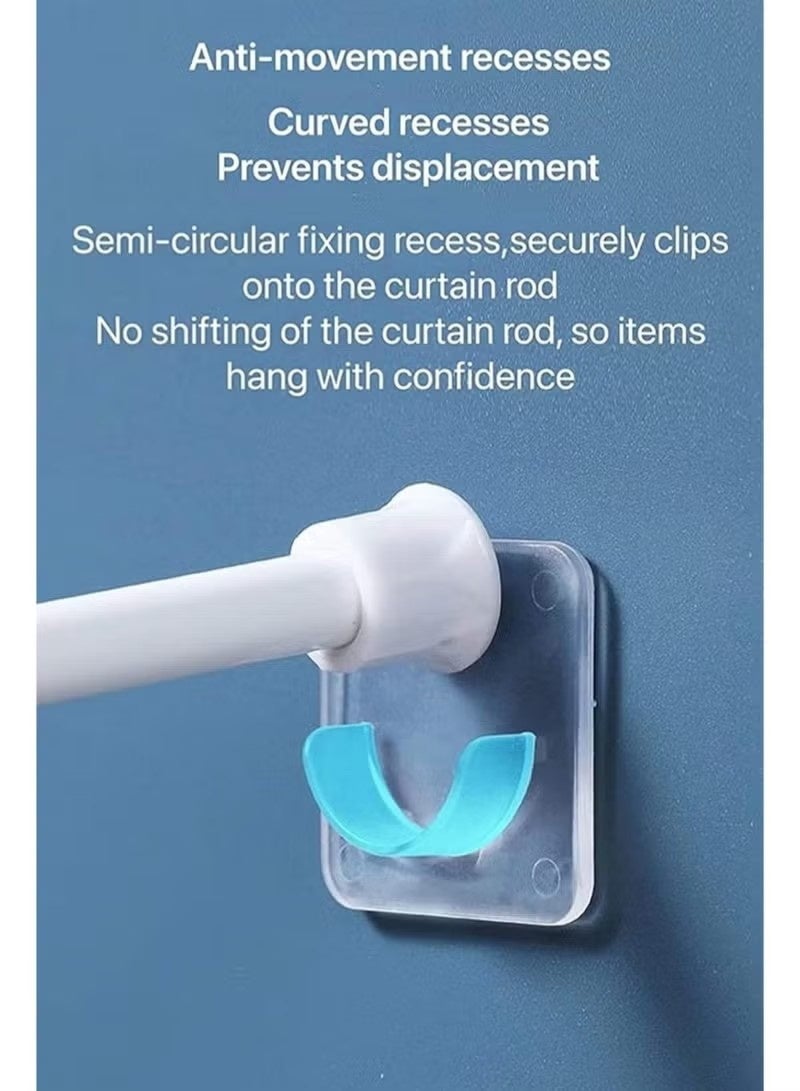 4 Pack No Drill Adhesive Curtain Rod Brackets 7x7cm – Clear Wall Mount Tension Rod Holders for Shower Curtain, Closet, and Storage Rod – Fits Rods Less Than 3.2cm Diameter – No Damage Wall Rod Suppo - Image 5