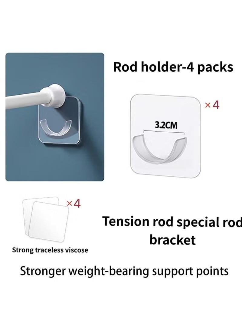 4 Pack No Drill Adhesive Curtain Rod Brackets 7x7cm – Clear Wall Mount Tension Rod Holders for Shower Curtain, Closet, and Storage Rod – Fits Rods Less Than 3.2cm Diameter – No Damage Wall Rod Suppo - Image 2