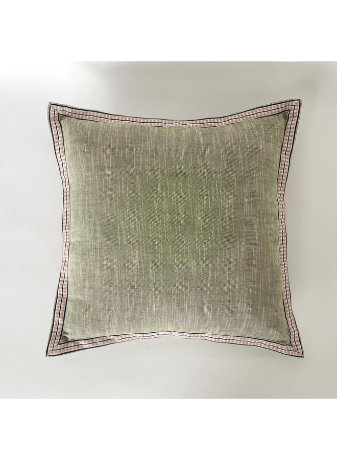 Green Artist Verde Chambray with Embroidered Edges Filled Cushion - 50x50 cm