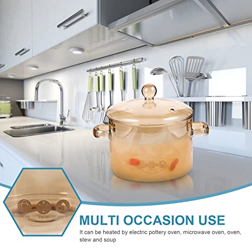 Vaguelly, Clear Glass Cooking Pot Saucepan with Lid, 1500mL Simmer Pot Microwave Stove and Dishwasher Safe Double-Handle Cookware for Milk Pasta Noodles Soup, Amber - Image 2