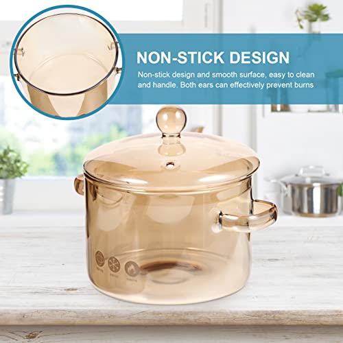 Vaguelly, Clear Glass Cooking Pot Saucepan with Lid, 1500mL Simmer Pot Microwave Stove and Dishwasher Safe Double-Handle Cookware for Milk Pasta Noodles Soup, Amber - Image 5