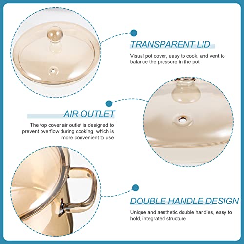 Vaguelly, Clear Glass Cooking Pot Saucepan with Lid, 1500mL Simmer Pot Microwave Stove and Dishwasher Safe Double-Handle Cookware for Milk Pasta Noodles Soup, Amber - Image 3