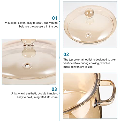 Vaguelly, Clear Glass Cooking Pot Saucepan with Lid, 1500mL Simmer Pot Microwave Stove and Dishwasher Safe Double-Handle Cookware for Milk Pasta Noodles Soup, Amber - Image 4