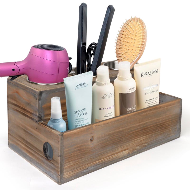 Besti Wooden Hair Dryer Holder Hair Tools and Styling Supplies Organizer and Storage for Vanity and Bathroom Natural Elegant Design MultiFunctional Caddy for Accessories Makeup Toiletries