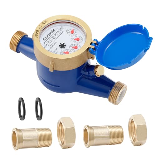 Solimeta Water Meter, Cold Water Meter for Garden and Home, 3/4"NPT Couplings, Measuring in Cubic Meter - Image 1
