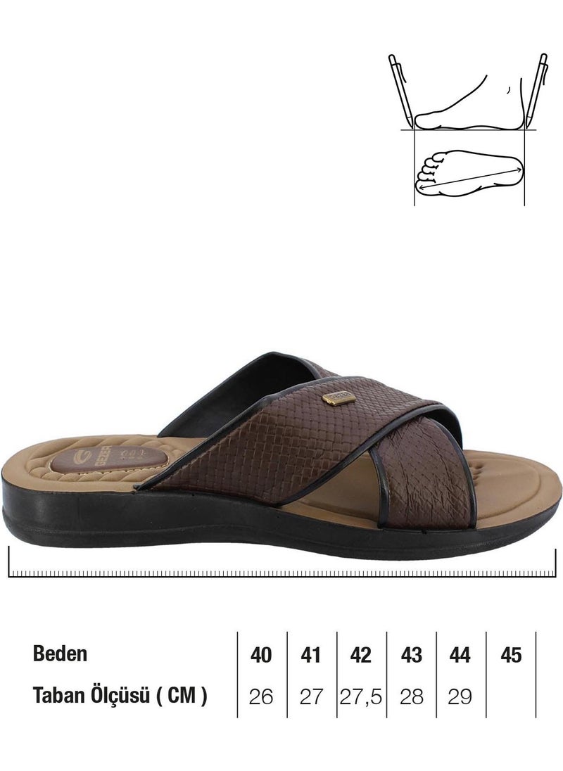 Gezer - Men's Slippers Faux Leather Brown 12598 - Image 1