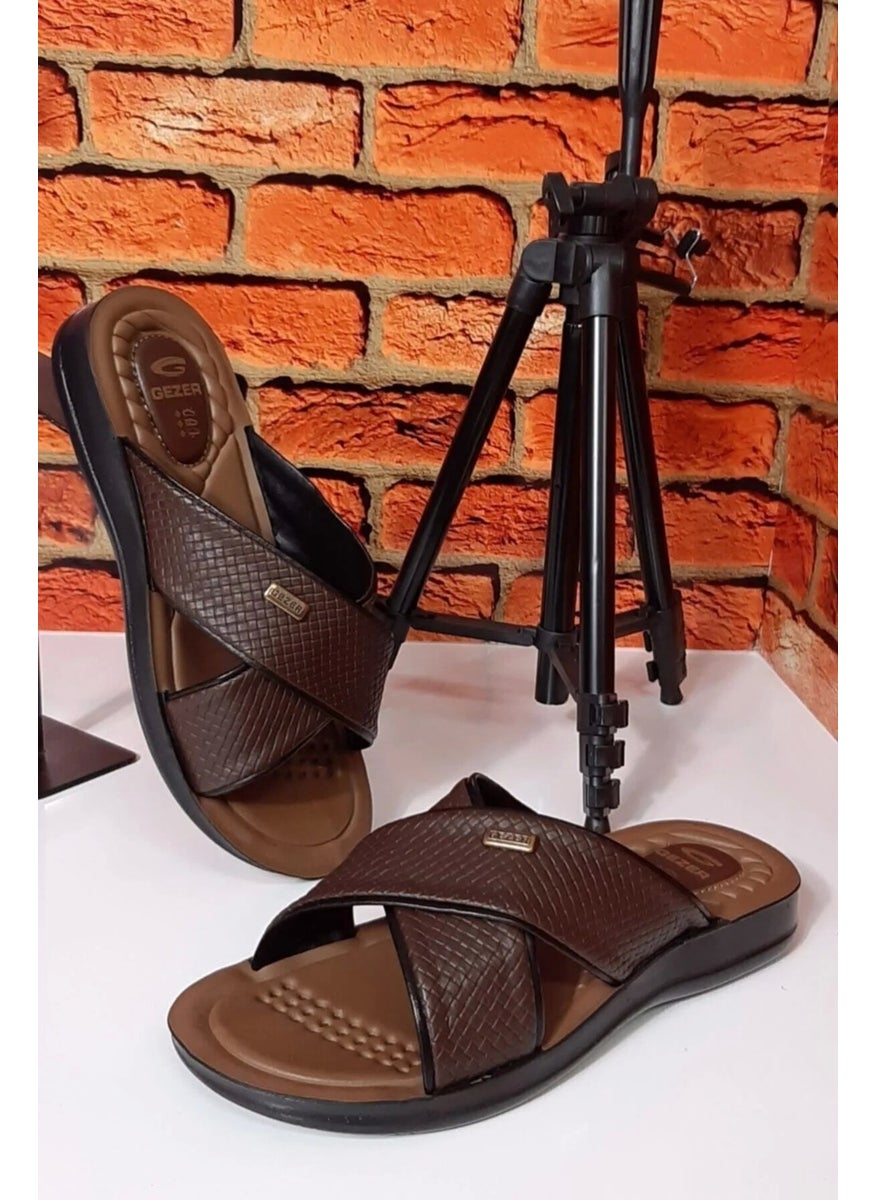 Gezer - Men's Slippers Faux Leather Brown 12598 - Image 1