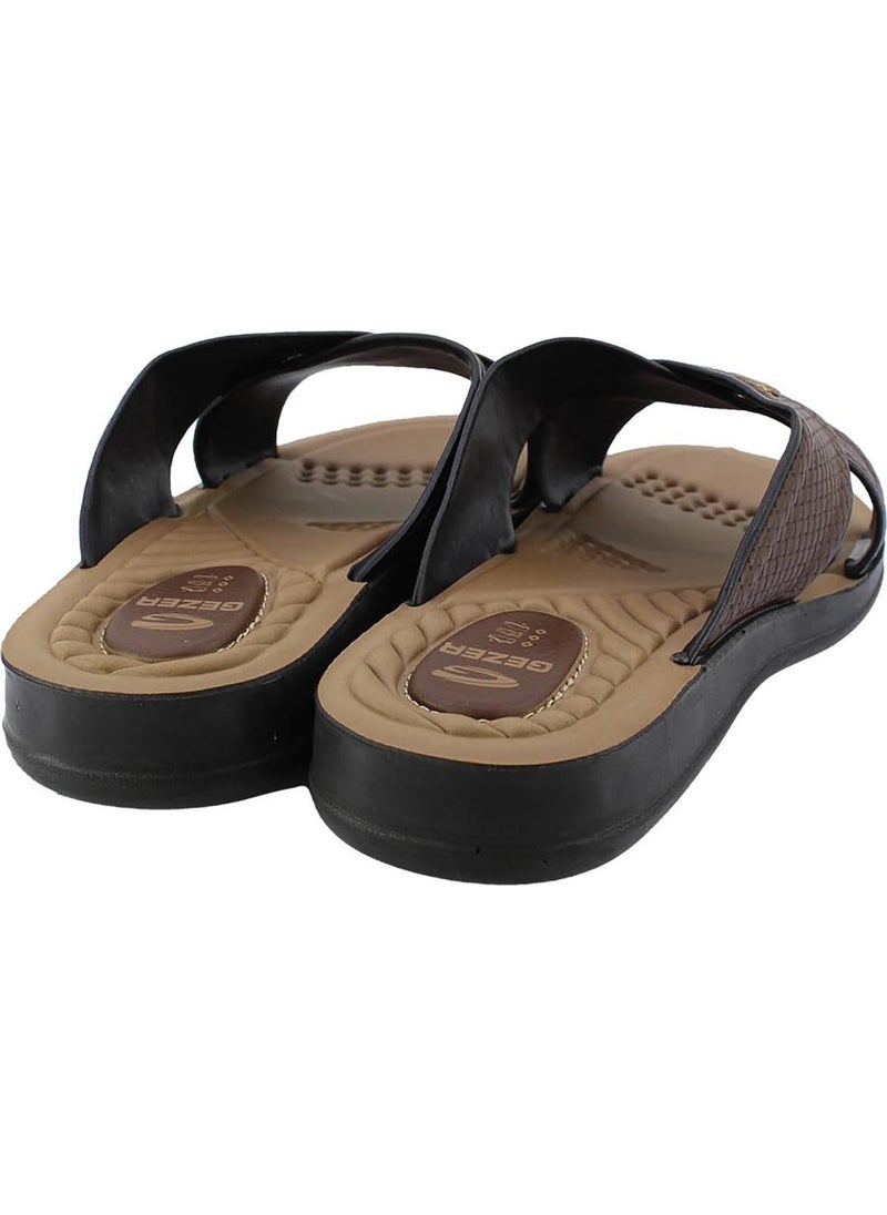 Gezer - Men's Slippers Faux Leather Brown 12598 - Image 1