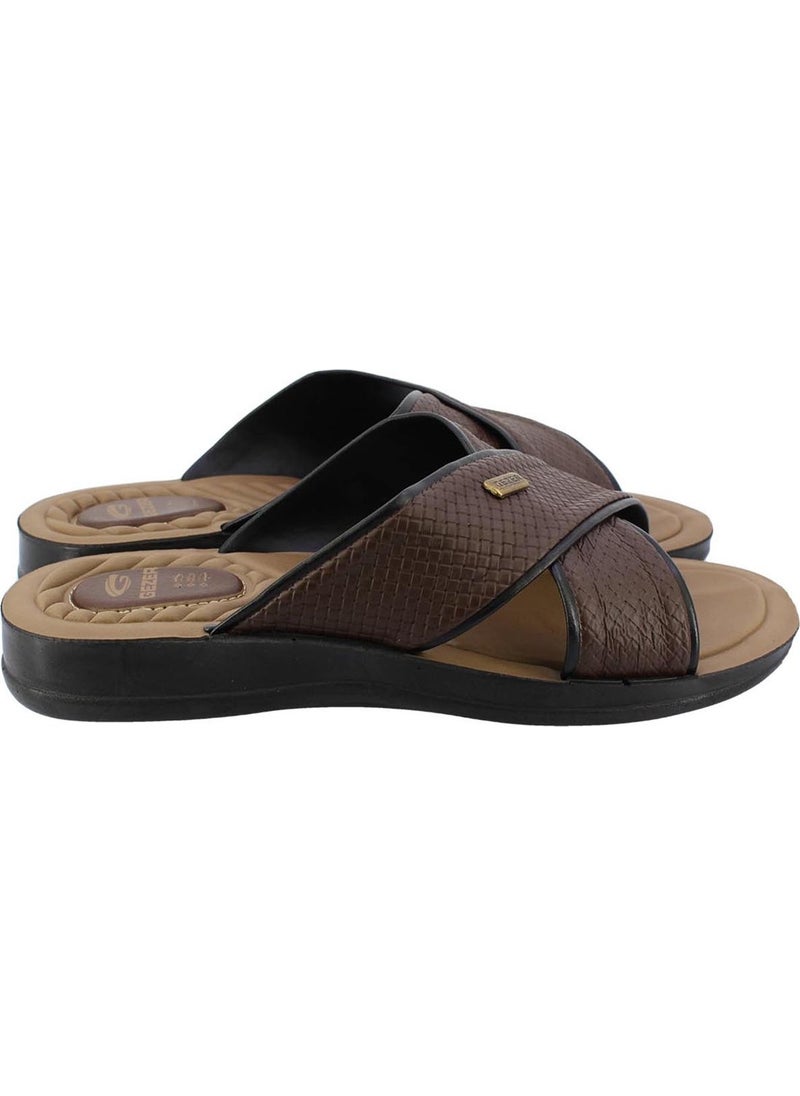 Gezer - Men's Slippers Faux Leather Brown 12598 - Image 1