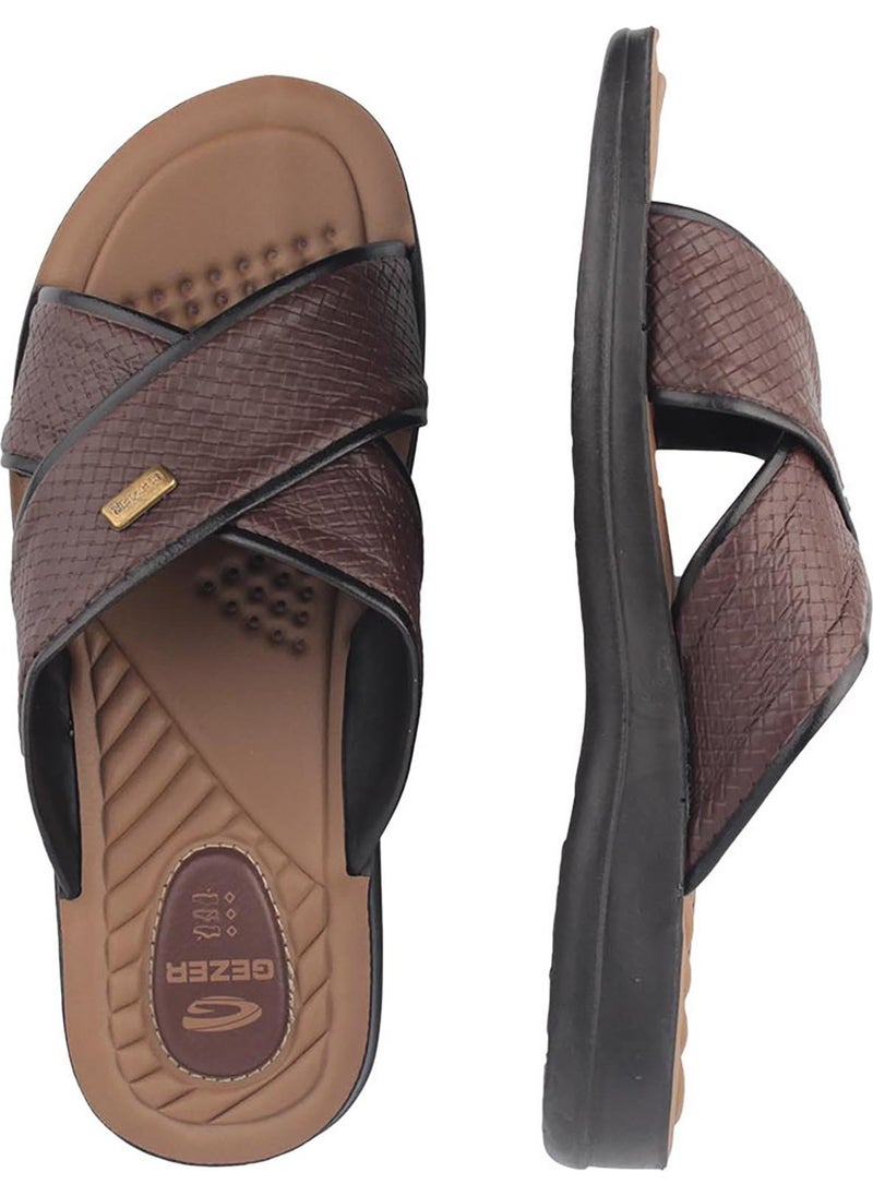 Gezer - Men's Slippers Faux Leather Brown 12598 - Image 1