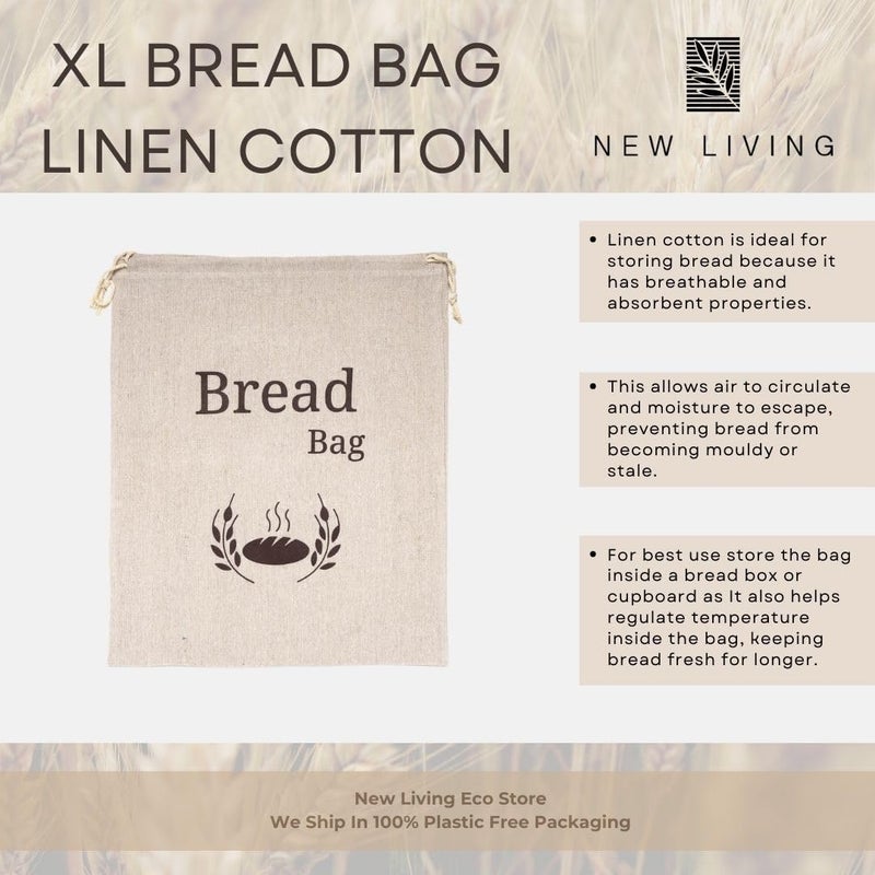 Kuwugi New Living 100% Organic Linen Bread Bag Extra Large | 1 x Reusable Bread Bags | Food Storage Bag | Bread Storage Bags | 44x35 cm | Eco Bread Bag - Image 3