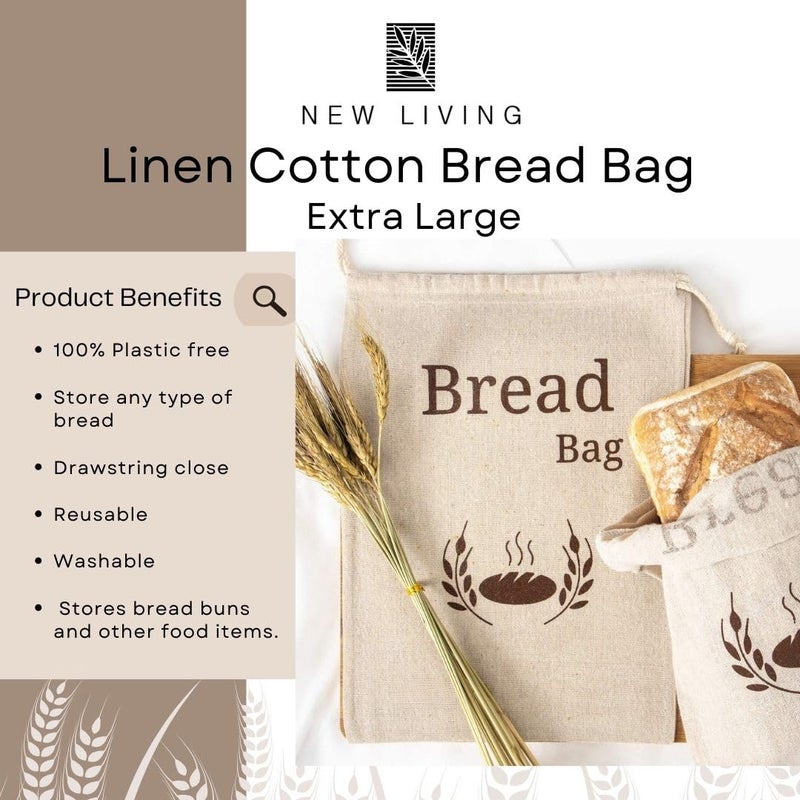 Kuwugi New Living 100% Organic Linen Bread Bag Extra Large | 1 x Reusable Bread Bags | Food Storage Bag | Bread Storage Bags | 44x35 cm | Eco Bread Bag - Image 2