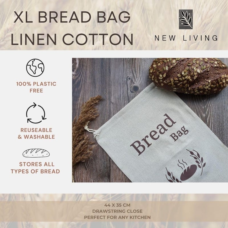 Kuwugi New Living 100% Organic Linen Bread Bag Extra Large | 1 x Reusable Bread Bags | Food Storage Bag | Bread Storage Bags | 44x35 cm | Eco Bread Bag - Image 4