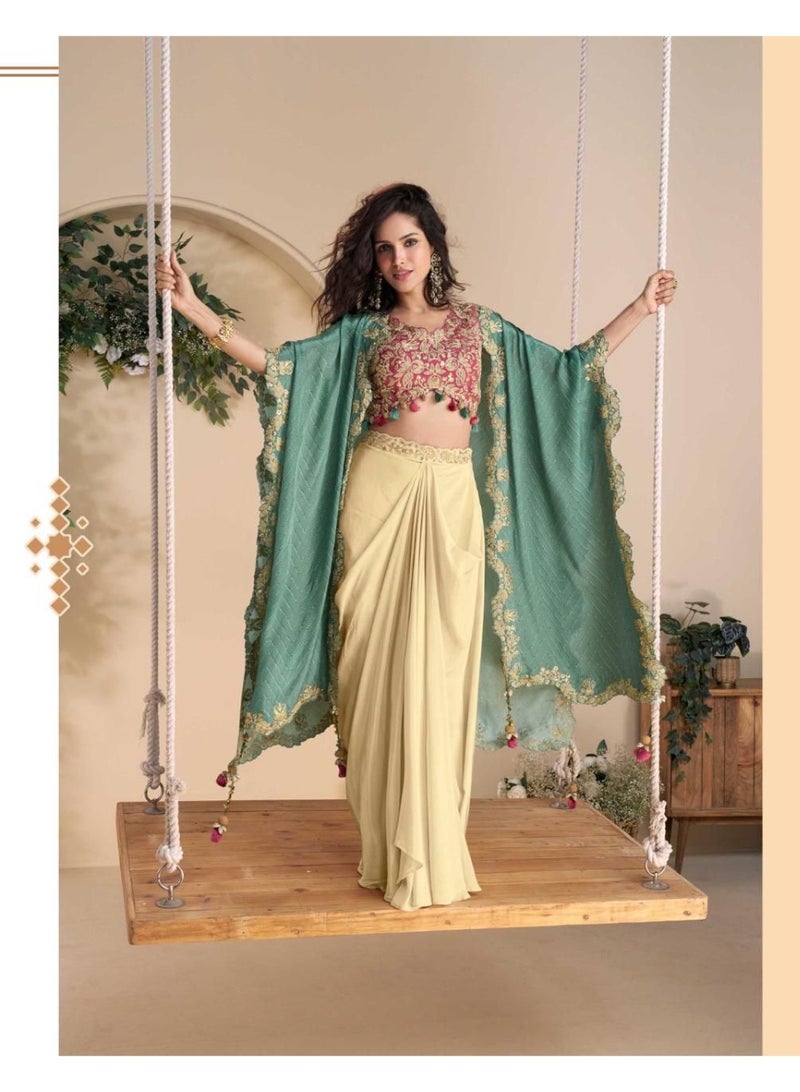 Ameya HAND AND BEEDS WORK EMBROIDERED BLOUSE WITH PLAZZO AND DUPATTA - Image 1