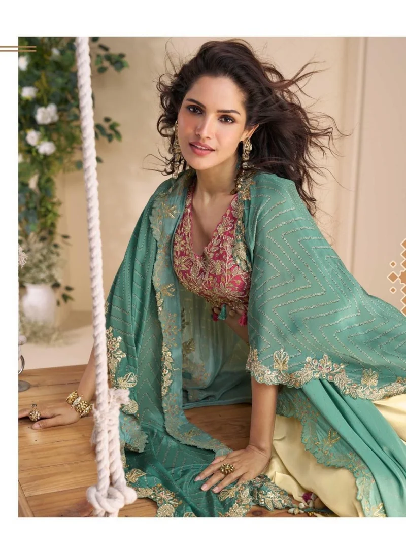 أميا HAND AND BEEDS WORK EMBROIDERED BLOUSE WITH PLAZZO AND DUPATTA