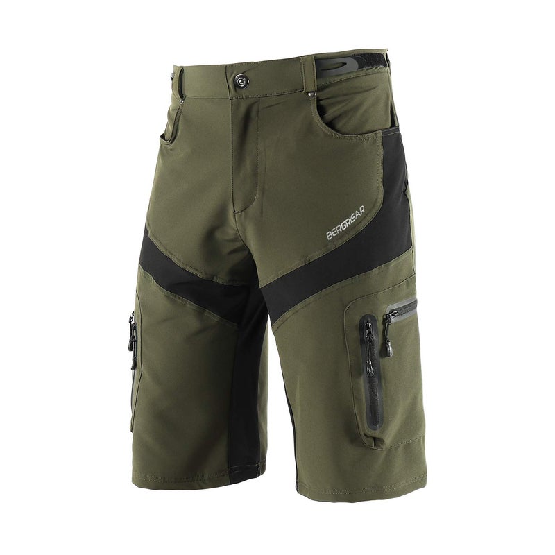 BERGRISAR Mens Cycling Shorts Loose Fit Mountain Bike Shorts with 6 Pockets Army Green Large
