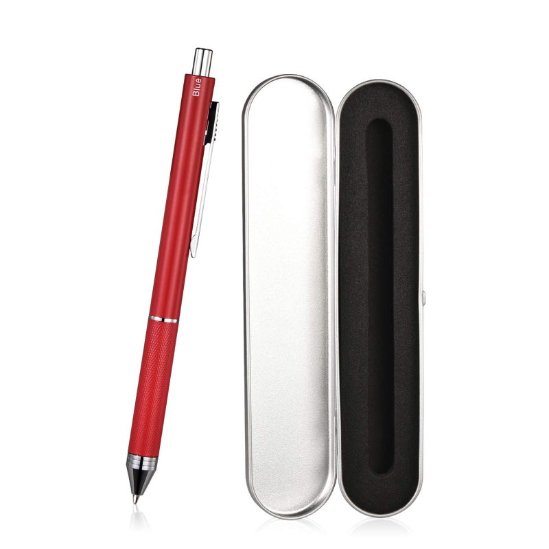 smttw 4 in1 Multi-Function Refillable & Retractable Ballpoint Pen + 0.5mm Mechanical Pencil, Fine Point, Red Metal Barrel, Black/Red/Blue Inks, Multicolor Pen With Metal Gift Box - Image 1