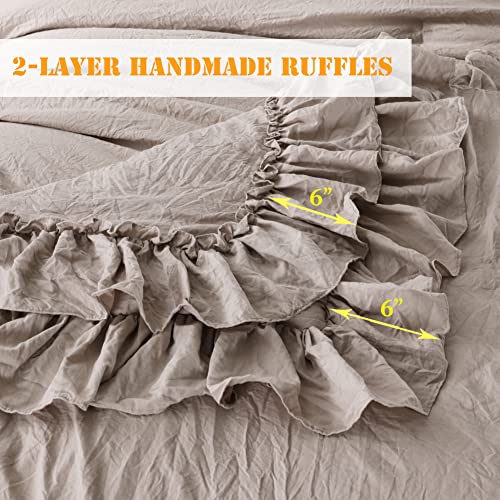 Masaca Shabby Ruffled King Comforter Set,Farmhouse Taupe Bedding Comforter Lightweight Ultra Soft Vintage Rustic Microfiber Bedding 3pc (1 Ruffle Comforter and 2 Pillowcases) - Image 3