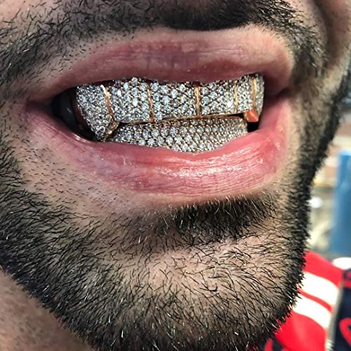 TOPGRILLZ Grillz Vampire Teeth - Grills for Your Teeth Grillz for Women Men 18K Gold-Plated Iced out CZ Fangs Hip Hop Rapper Costume Accessory Cosplay Extra Molding Bars（Gold） - Image 5