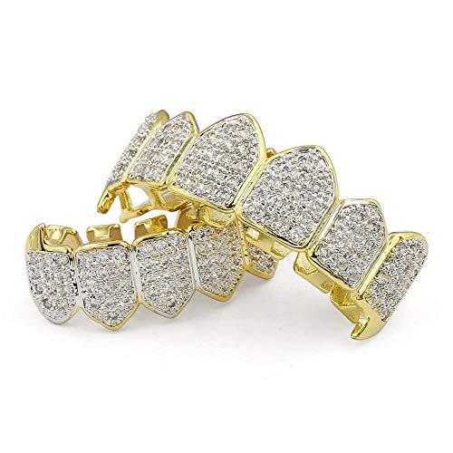 TOPGRILLZ Grillz Vampire Teeth - Grills for Your Teeth Grillz for Women Men 18K Gold-Plated Iced out CZ Fangs Hip Hop Rapper Costume Accessory Cosplay Extra Molding Bars（Gold） - Image 4