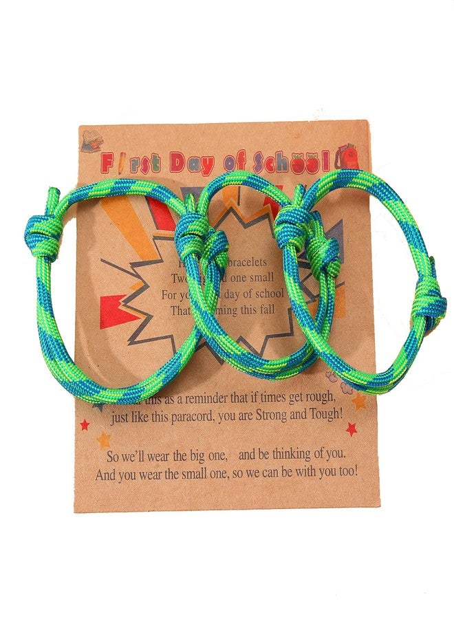 2-3Pcs First Day of School Knit Rope Bracelet Love Between Mother/Father/Mama and Daughter/Son/Me Back To Scool Gifts Protection Anxiety Relief Colorful Nylon Woven Bracelet With Message Card (Green(3Pcs), 3Pcs)