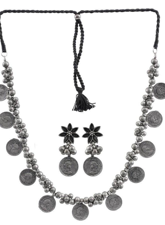 Siddhatva Ethnic Coins Designer Statement Afghani Antique Oxidised Silver Indian Tassel Ghungroo Beads Tribal Gypsy Choker Style Necklace Jewelry Women - Image 1