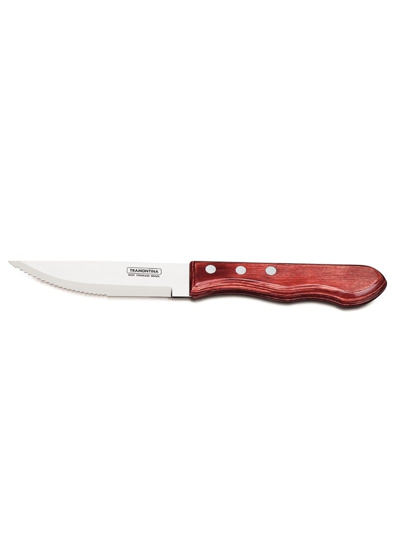 TRAMONTINA Since 1911,Made in Brazil- Jumbo 5 Inches Steak Knife with Stainless Steel Blade and Red Dishwasher Safe Polywood Handle  - Image 1