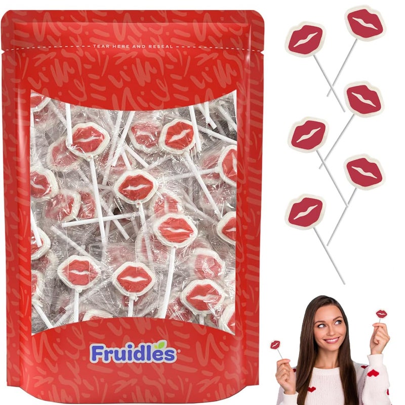 Fruidles Valentine's Red Lips Tattoo Lollipop Sucker, White Lip Shaped Lollipop with Red Lips, Individually Wrapped Candy (Half-Pound) - Image 1