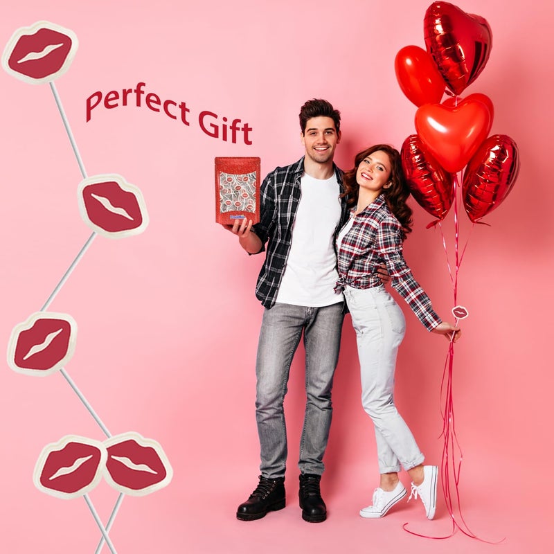 Fruidles Valentine's Red Lips Tattoo Lollipop Sucker, White Lip Shaped Lollipop with Red Lips, Individually Wrapped Candy (Half-Pound) - Image 3