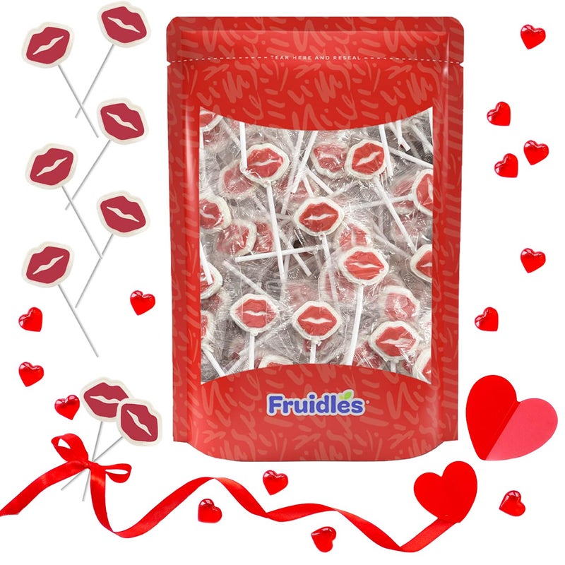 Fruidles Valentine's Red Lips Tattoo Lollipop Sucker, White Lip Shaped Lollipop with Red Lips, Individually Wrapped Candy (Half-Pound) - Image 4