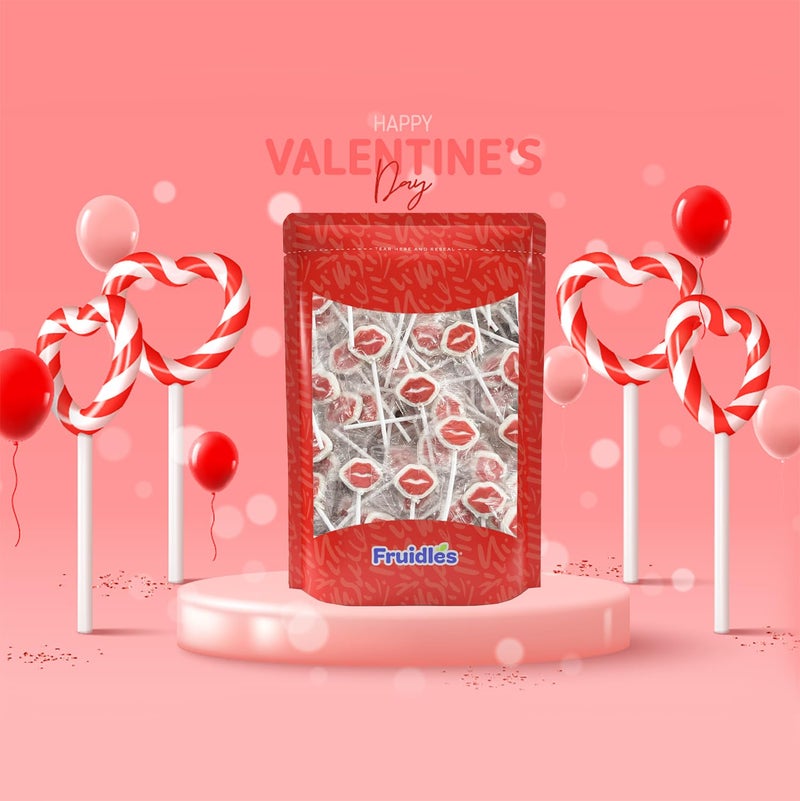 Fruidles Valentine's Red Lips Tattoo Lollipop Sucker, White Lip Shaped Lollipop with Red Lips, Individually Wrapped Candy (Half-Pound) - Image 2