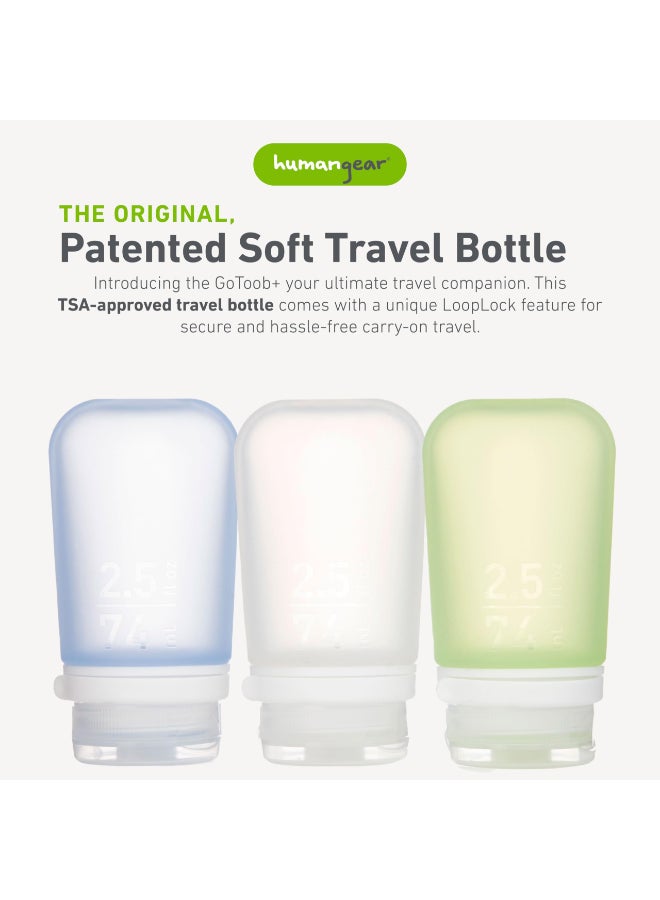 humangear GoToob 3Pack Medium Refillable Silicone Travel Bottle Locking Lid FoodSafe Material ClearGreenBlue Medium 25 floz 74ml - Image 4
