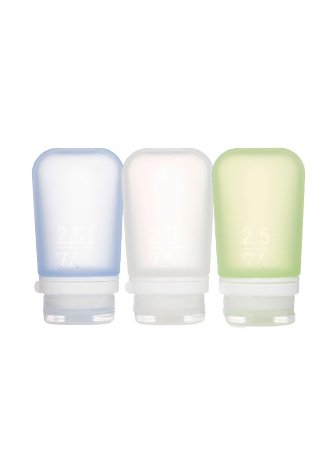 humangear GoToob 3Pack Medium Refillable Silicone Travel Bottle Locking Lid FoodSafe Material ClearGreenBlue Medium 25 floz 74ml - Image 2