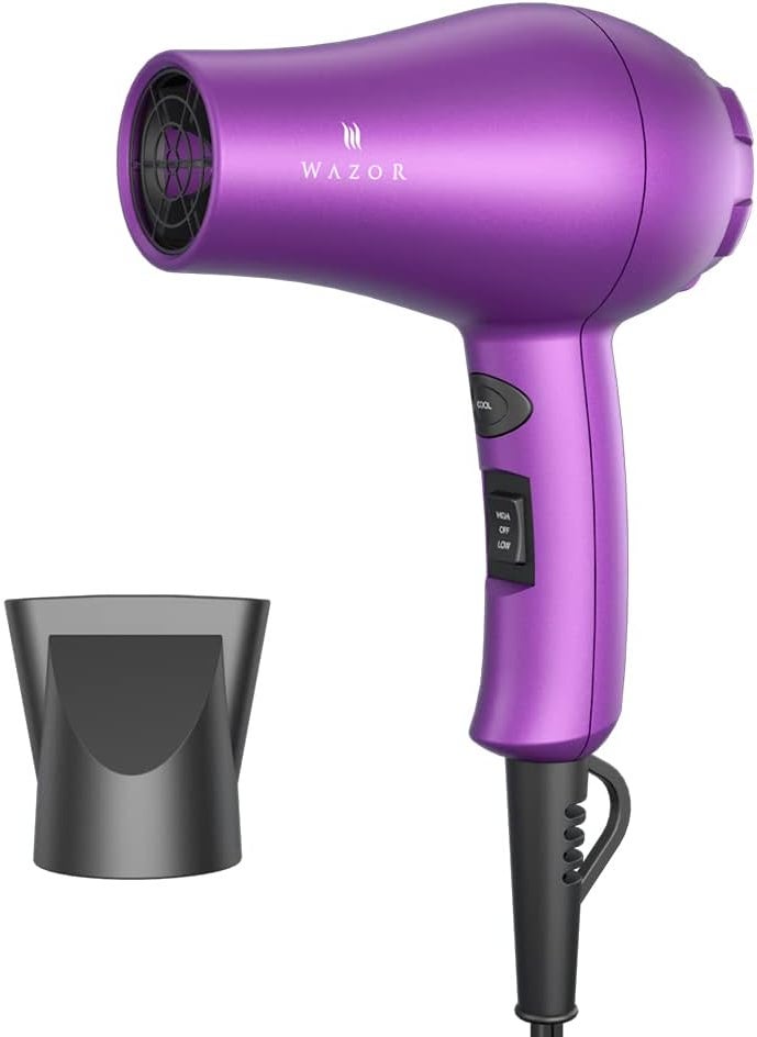 Wazor Wazor Compact 1000W Blow Dryer for Kids  Pour Painting Mini Travel Hair Dryer for RV Ionic Lightweight Dryer with Concentrator Cool Shot Button Purple 
