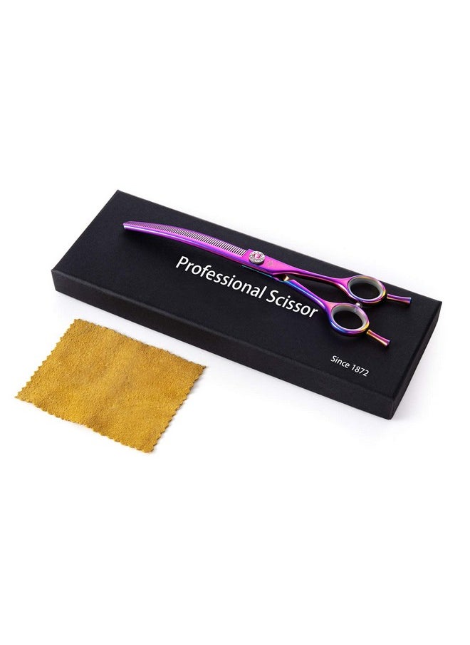 PURPLEBIRD 7 Inch Downward Curved Dog Grooming Scissors Thinning Texturizing Shears Professional Safety Blunt Tip Trimming Shearing For Dogs Cats Face Paws Limbs Japanese Stainless Steel Purple  - Image 5
