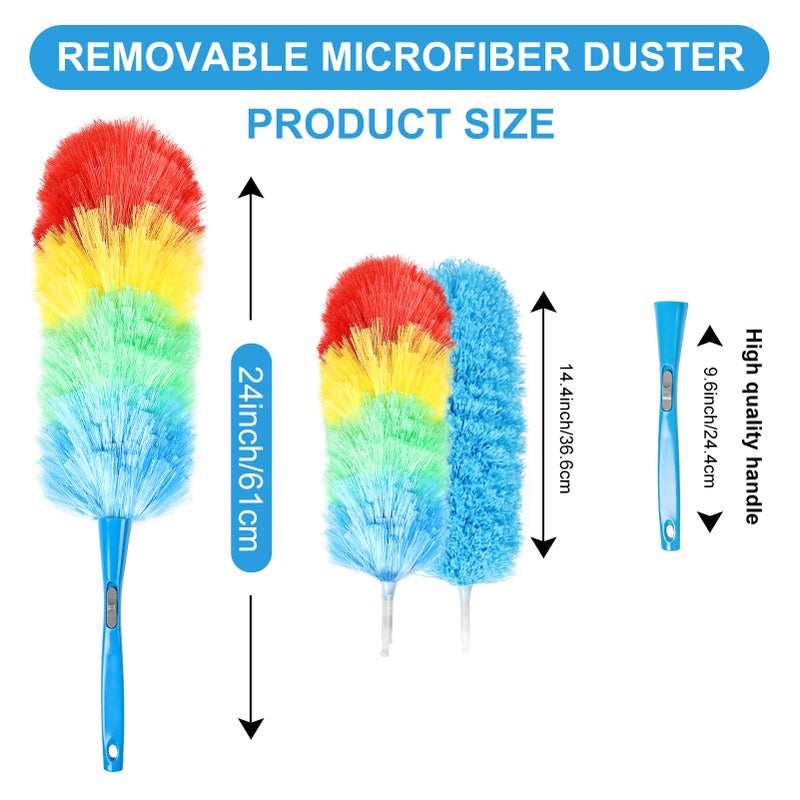 iHUFeather Rainbow Static Duster 24inch Reusable Microfiber Electrostatic Dusters with 2 Beandable and Washable Duster Head for Cleaning Home, Office, Car - Image 2