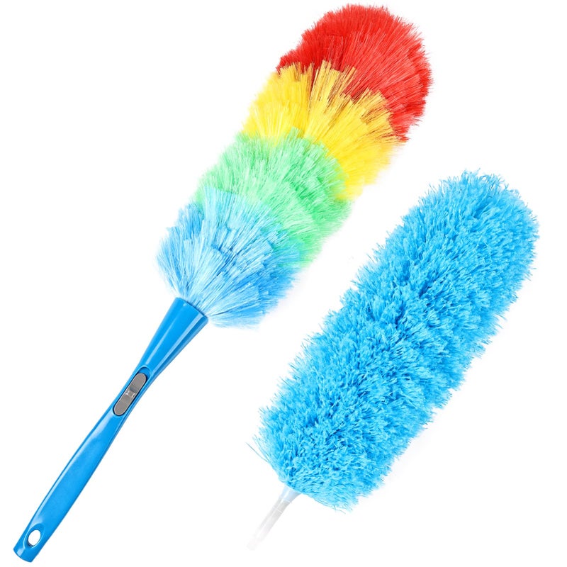 iHUFeather Rainbow Static Duster 24inch Reusable Microfiber Electrostatic Dusters with 2 Beandable and Washable Duster Head for Cleaning Home, Office, Car - Image 1