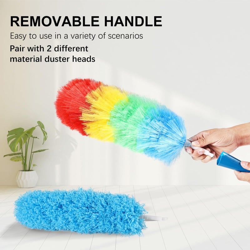 iHUFeather Rainbow Static Duster 24inch Reusable Microfiber Electrostatic Dusters with 2 Beandable and Washable Duster Head for Cleaning Home, Office, Car - Image 4