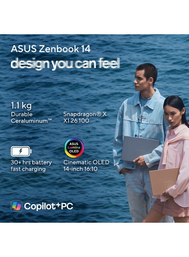 أسوس Zenbook 14/14inch/512Gigabyte SSD/8GB RAM/Snapdragon X  X1 26 100/Zabriskie Beige English Zabriskie Beige - Image 3