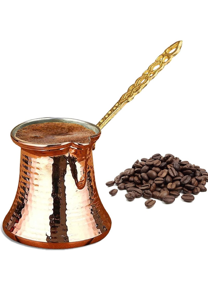 Bukela Handcrafted Turkish Coffee Pot, Greek Arabic Coffee Maker, Hammered Copper Cezve with Brass Handle, Vintage Stove Top Coffee Maker, Traditional Ottoman Ibrik (8.3 oz) - Image 1