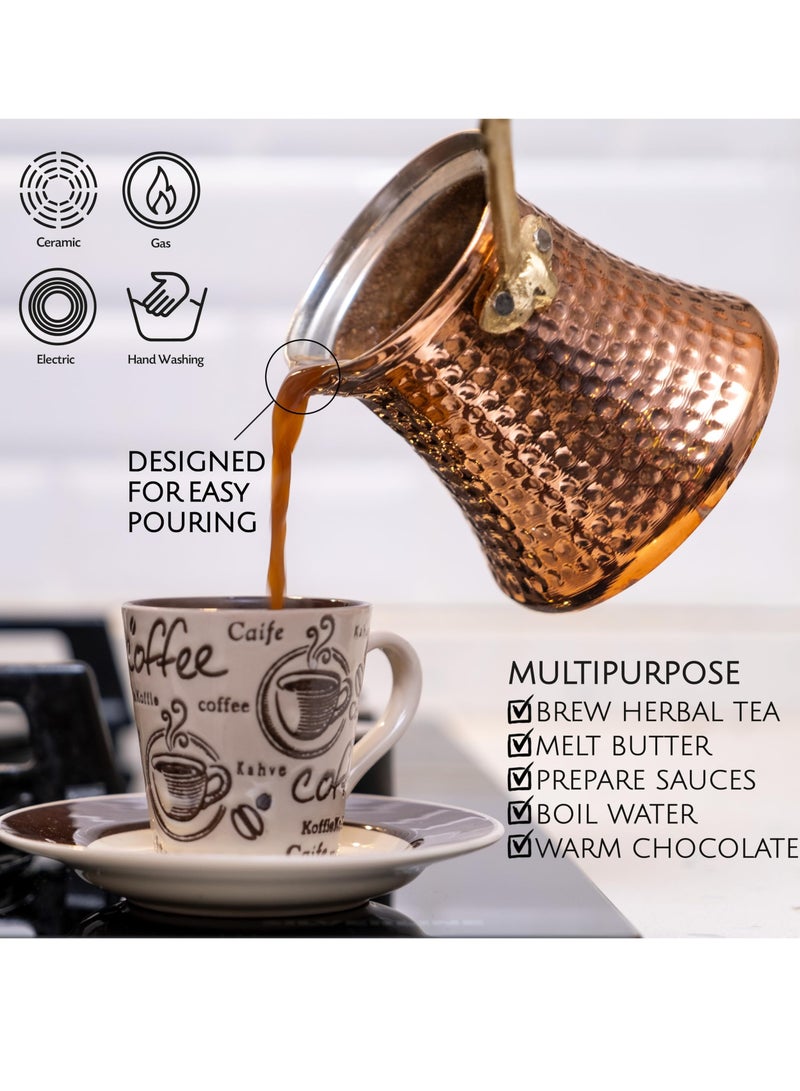 Bukela Handcrafted Turkish Coffee Pot, Greek Arabic Coffee Maker, Hammered Copper Cezve with Brass Handle, Vintage Stove Top Coffee Maker, Traditional Ottoman Ibrik (8.3 oz) - Image 3
