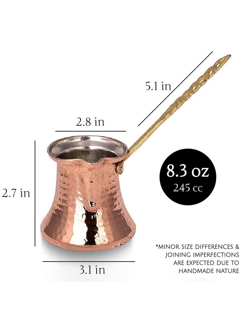 Bukela Handcrafted Turkish Coffee Pot, Greek Arabic Coffee Maker, Hammered Copper Cezve with Brass Handle, Vintage Stove Top Coffee Maker, Traditional Ottoman Ibrik (8.3 oz) - Image 2