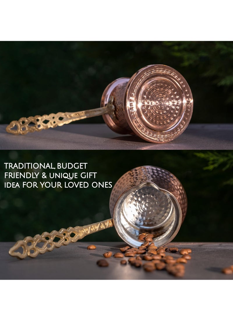 Bukela Handcrafted Turkish Coffee Pot, Greek Arabic Coffee Maker, Hammered Copper Cezve with Brass Handle, Vintage Stove Top Coffee Maker, Traditional Ottoman Ibrik (8.3 oz) - Image 5