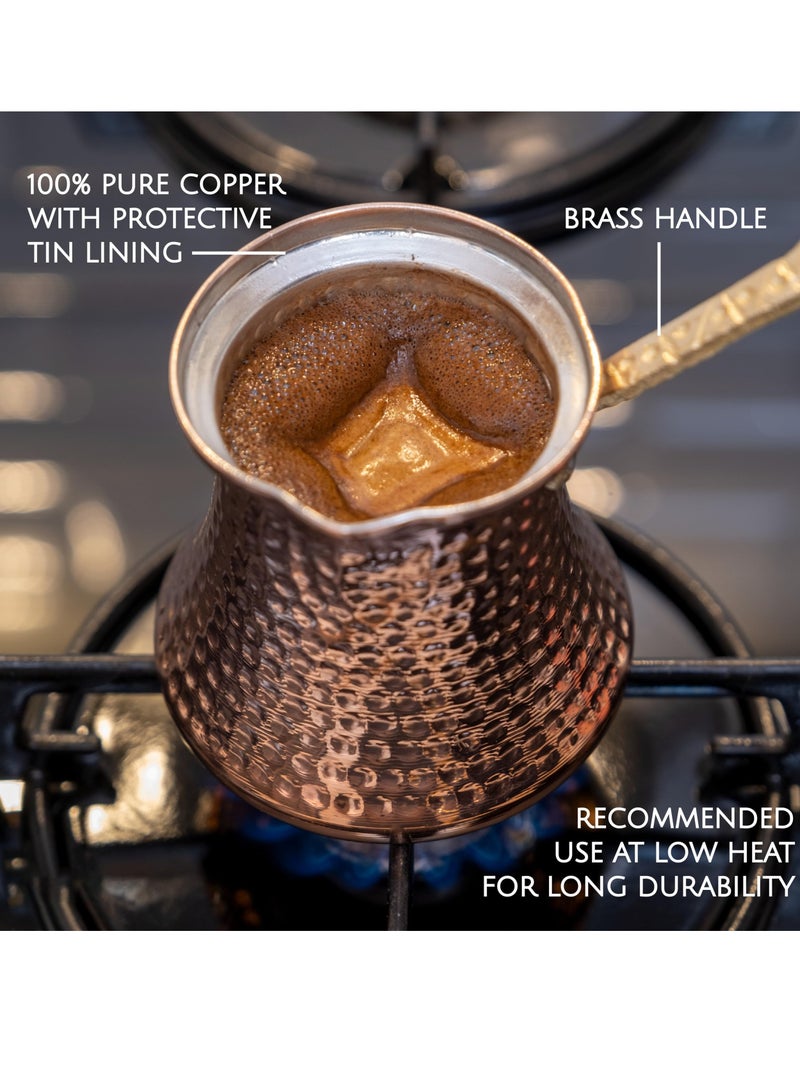 Bukela Handcrafted Turkish Coffee Pot, Greek Arabic Coffee Maker, Hammered Copper Cezve with Brass Handle, Vintage Stove Top Coffee Maker, Traditional Ottoman Ibrik (8.3 oz) - Image 4
